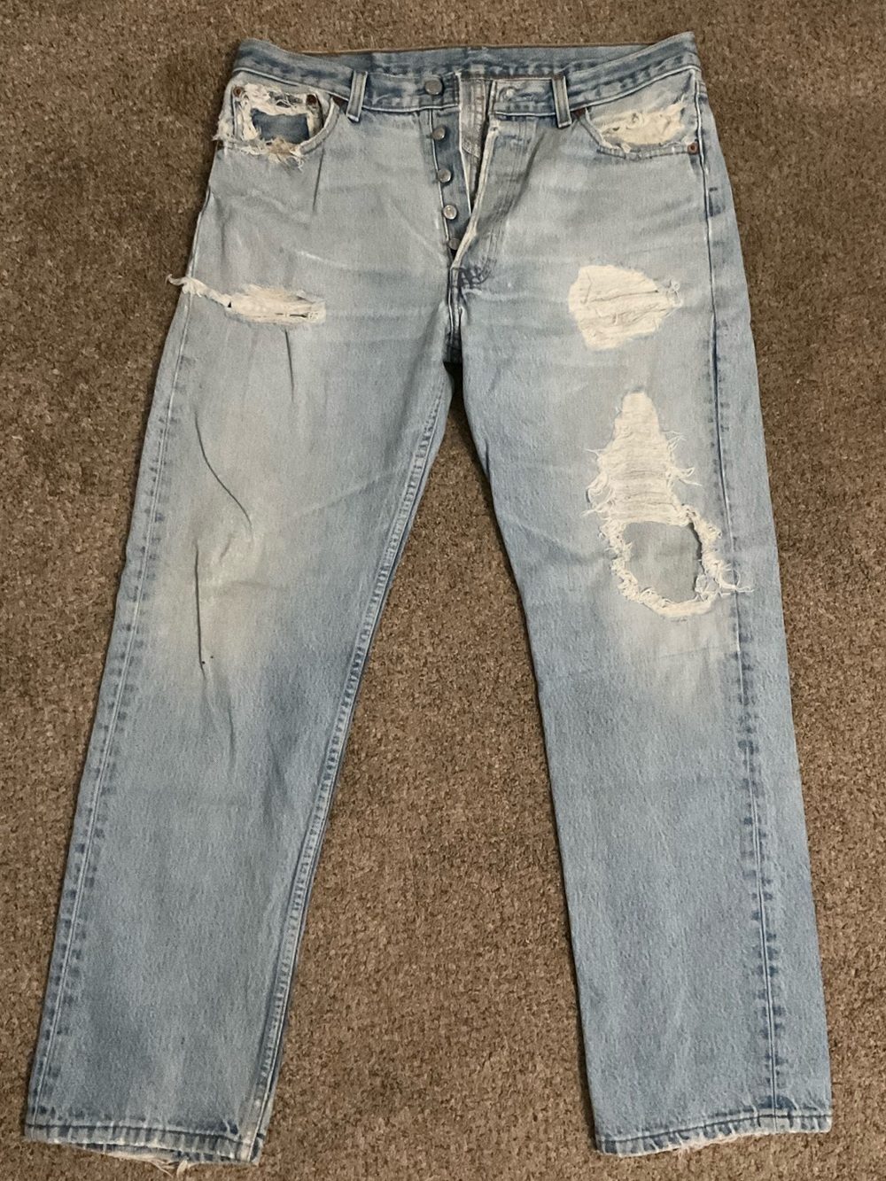Vintage Levi’s 501 Naturally Faded Dark to Light Wash Distressed Jeans 34x30